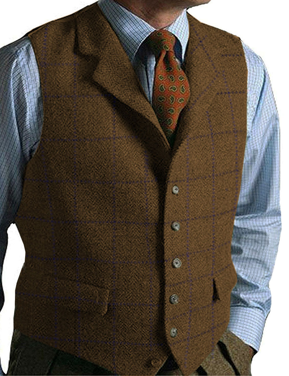 GILET TWEED CARREAUX HOMME - Style Vintage Élégant