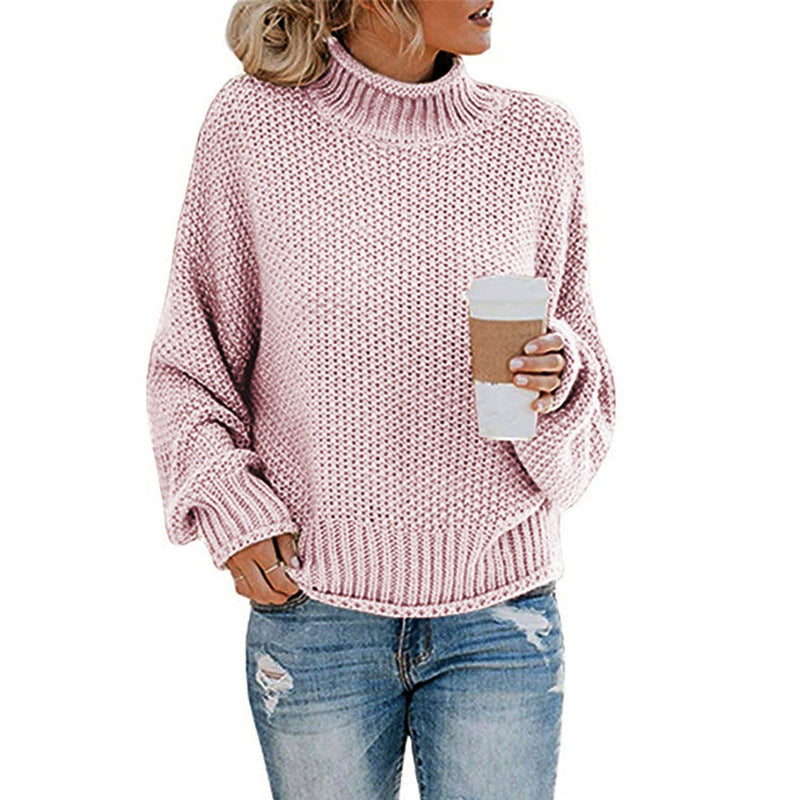 🧶 Pull Femme Col Roulé Tricoté Uni Casual 🧶