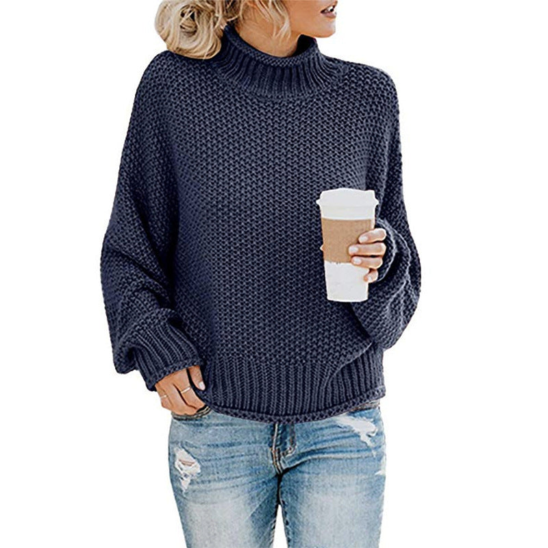 🧶 Pull Femme Col Roulé Tricoté Uni Casual 🧶