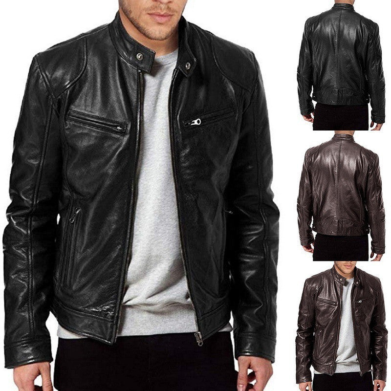 🧥 Veste Homme Cuir PU Col Montant Zip Poches Sport 🧥