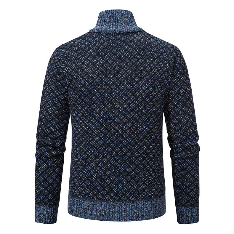 Cardigan Homme Carreaux Épais Zip Col Montant Hiver