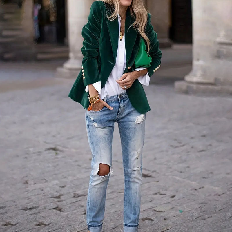 👔 Veste Blazer Femme Velours Col Revers Slim Élégante 👔