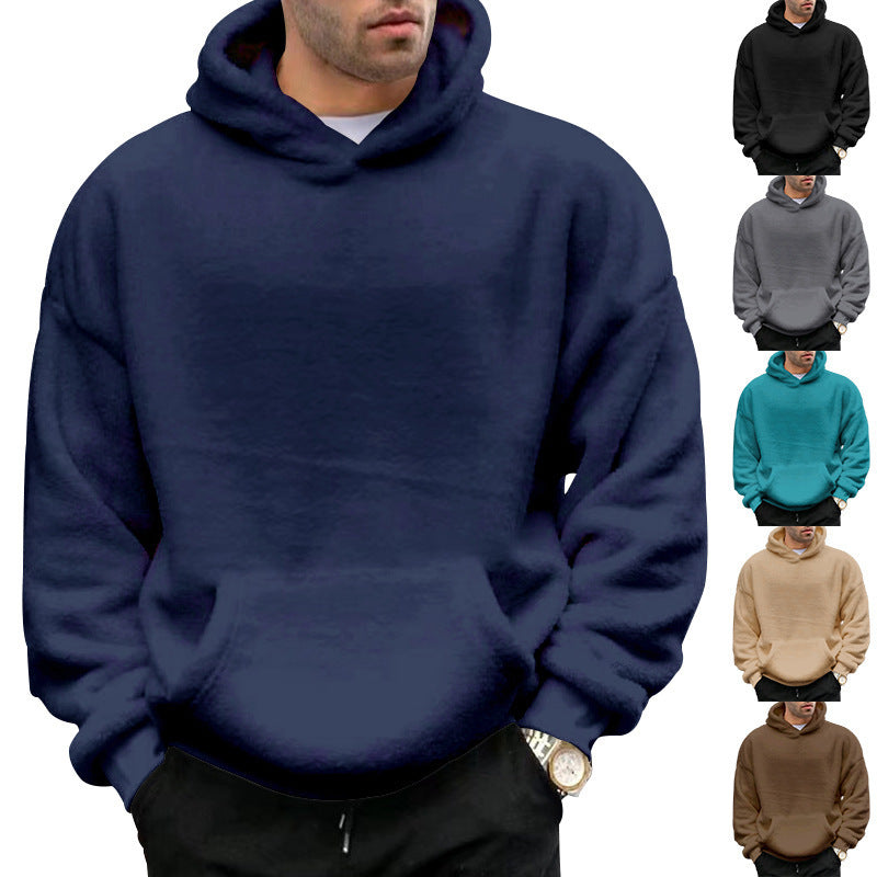 Sweat Capuche Homme Velours Double Face Poches Peluche