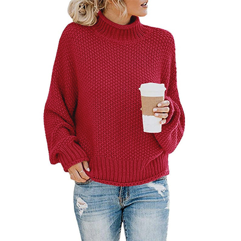 🧶 Pull Femme Col Roulé Tricoté Uni Casual 🧶
