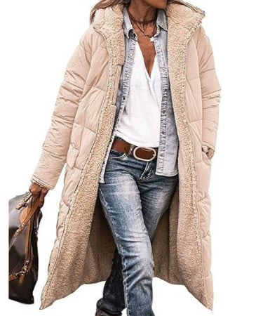 Manteau Long Capuche Hiver Réversible Élégant Femme