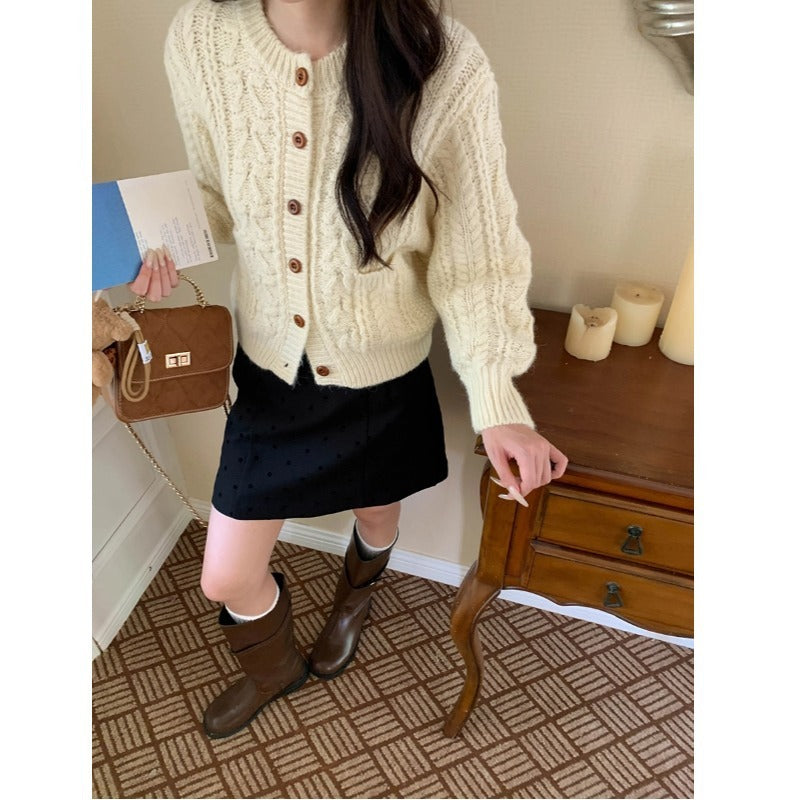 Cardigan Femme Style Coréen Tricoté Texture Torsadée