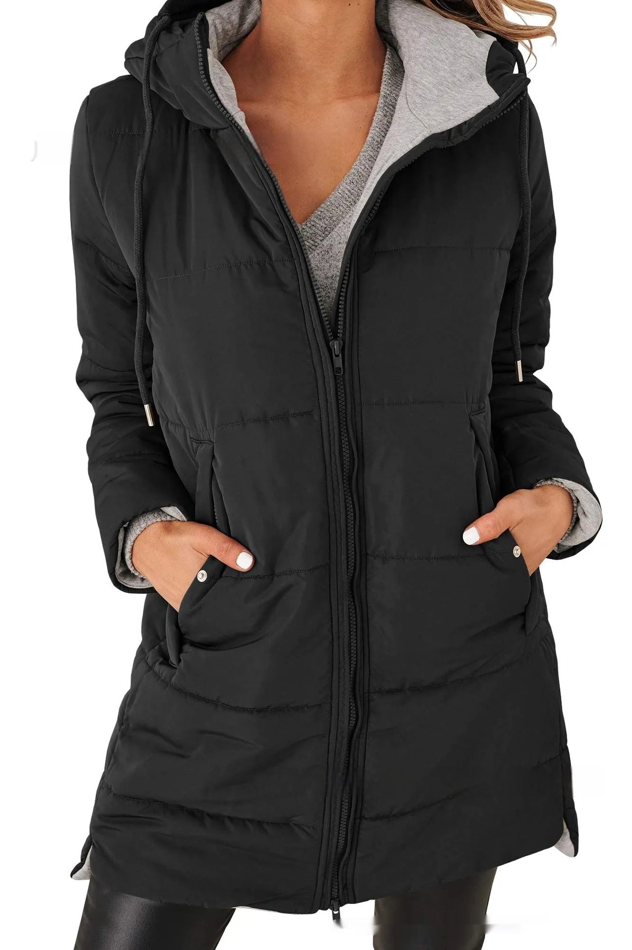 Veste Longue Femme Capuche Poches Coton Loose
