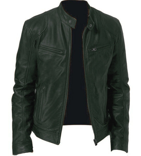 🧥 Veste Homme Cuir PU Col Montant Zip Poches Sport 🧥