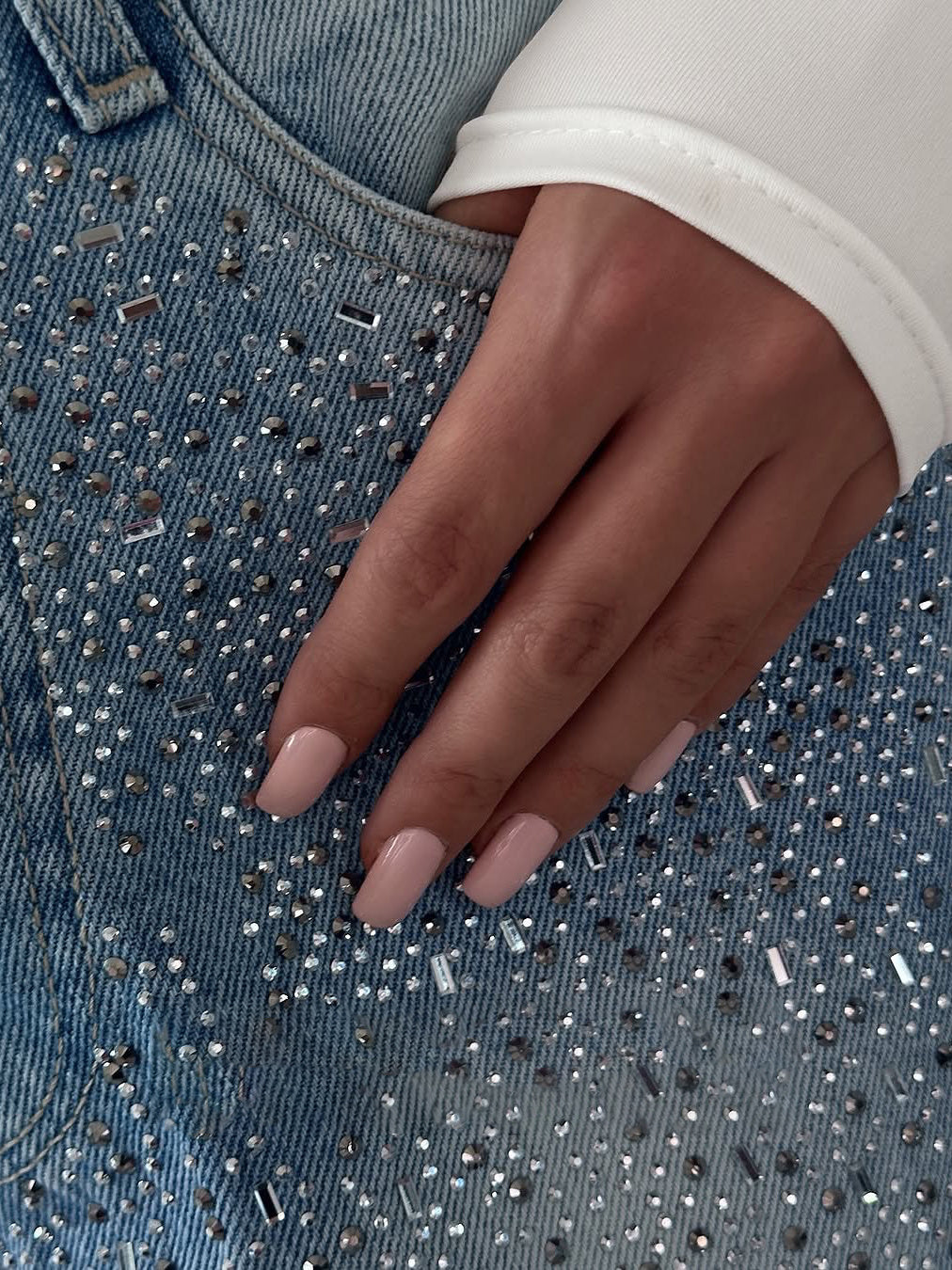 Jean Denim Strass Irréguliers Vintage Élégant