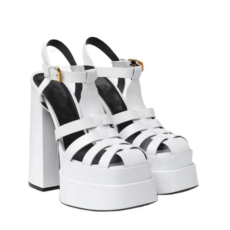 Sandales Femme Été Talons Épais Hauts Bride Bout Ouvert