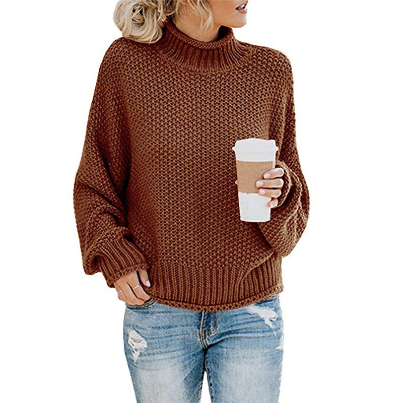 🧶 Pull Femme Col Roulé Tricoté Uni Casual 🧶