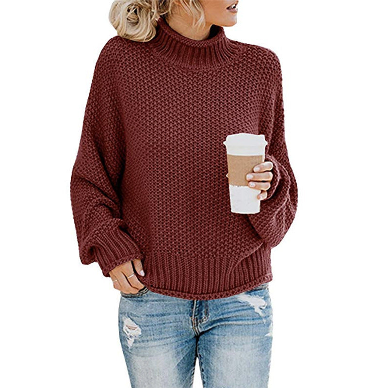 🧶 Pull Femme Col Roulé Tricoté Uni Casual 🧶