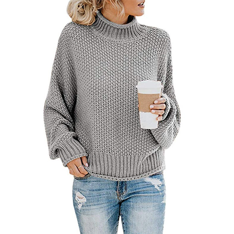 🧶 Pull Femme Col Roulé Tricoté Uni Casual 🧶