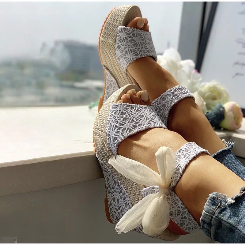 Sandales Femme Compensées Fashion Fleurs Bout Ouvert Légères