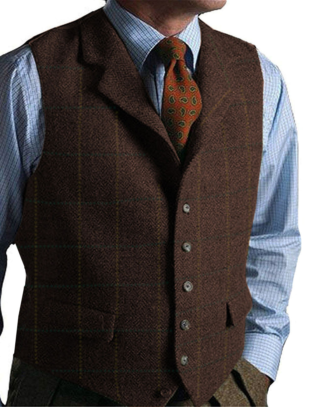 GILET TWEED CARREAUX HOMME - Style Vintage Élégant