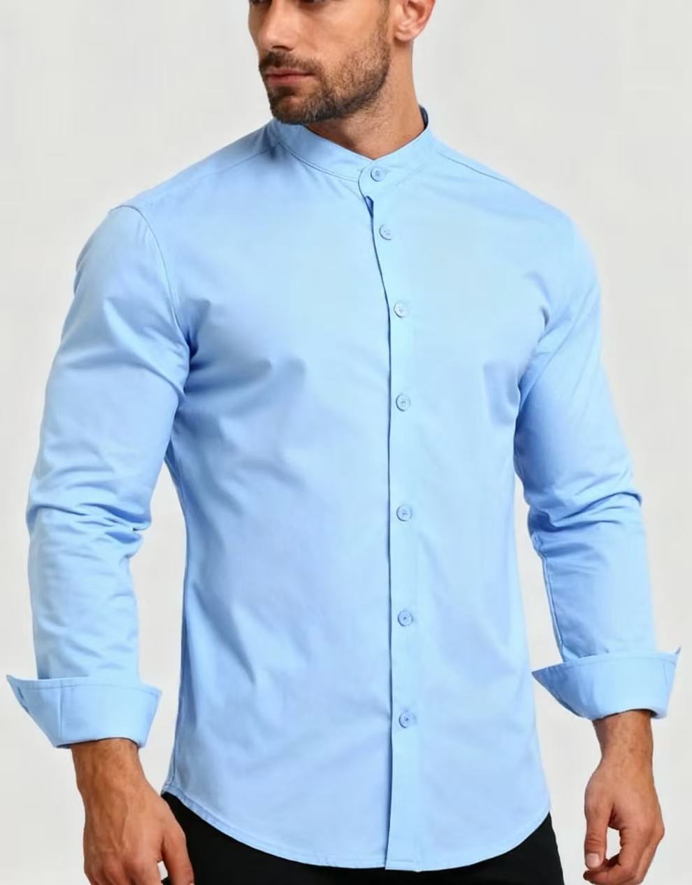 Chemise Homme Col Montant Ajustée Style Jeune