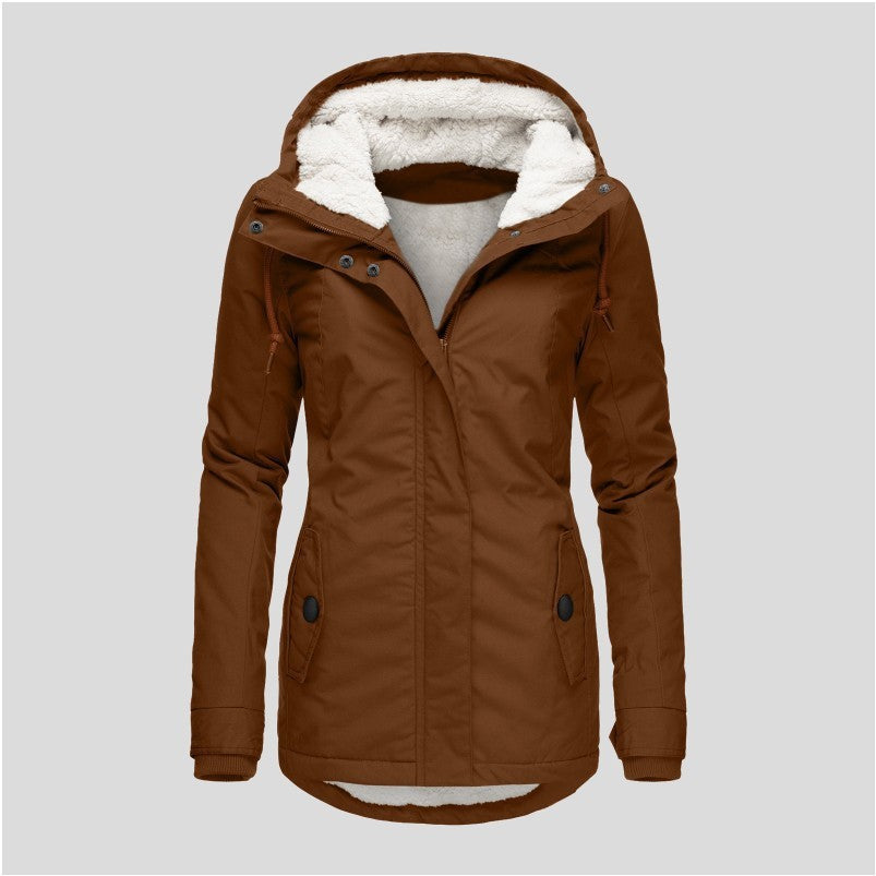 Veste Hiver Capuche Polaire Chaude Poches Zip Femme