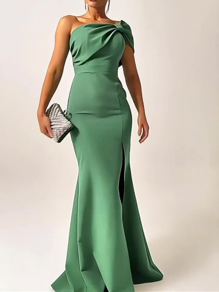 Robe Soirée Longue Verte Bustier Nœud Élégante Slim