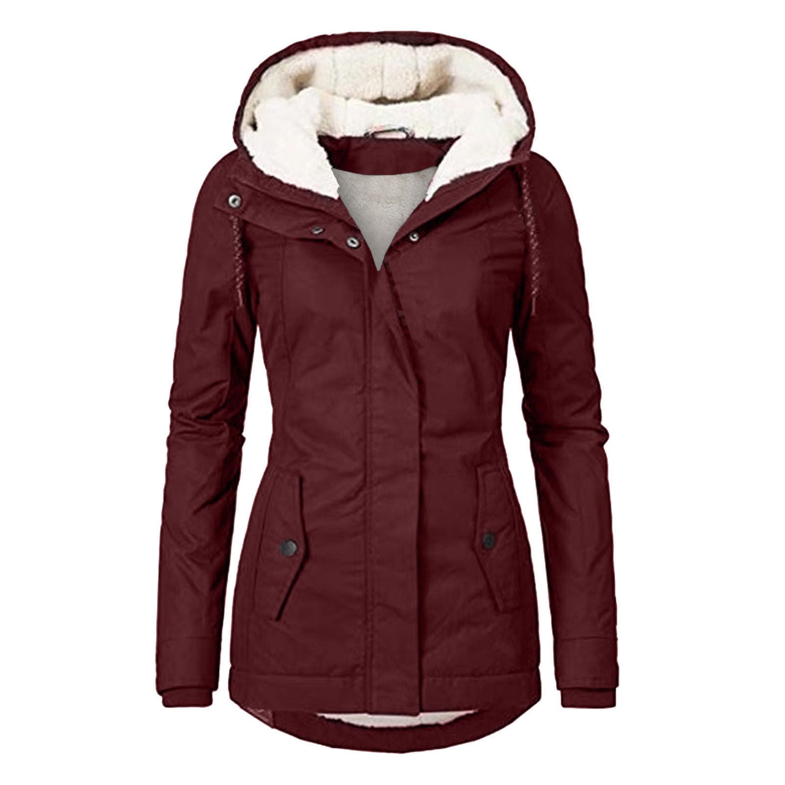 Veste Hiver Capuche Polaire Chaude Poches Zip Femme