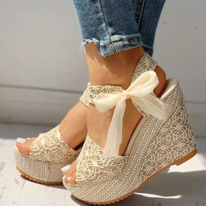 Sandales Femme Compensées Fashion Fleurs Bout Ouvert Légères