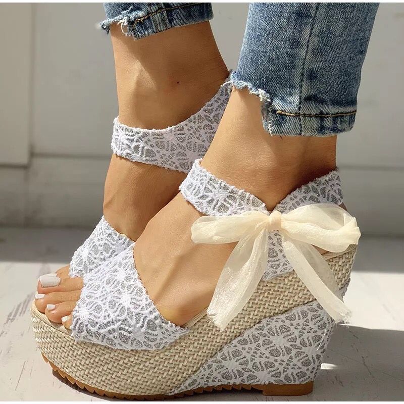 Sandales Femme Compensées Fashion Fleurs Bout Ouvert Légères