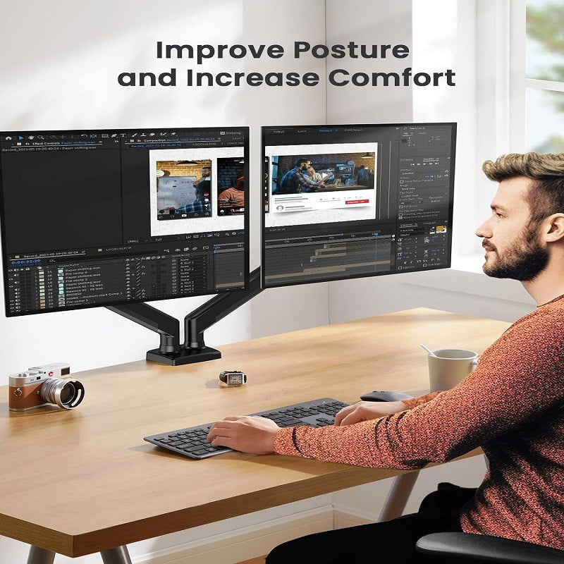 Support Double Écran 32 Pouces Réglable Bureau Ergonomique