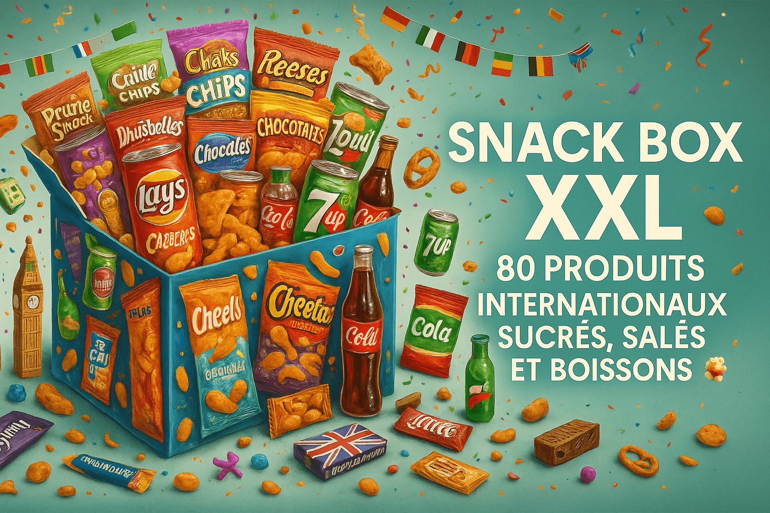 Snack Box XXL : 80 Produits Internationaux Sucrés, Salés et Boissons 🍭🍿 - Legeekshop