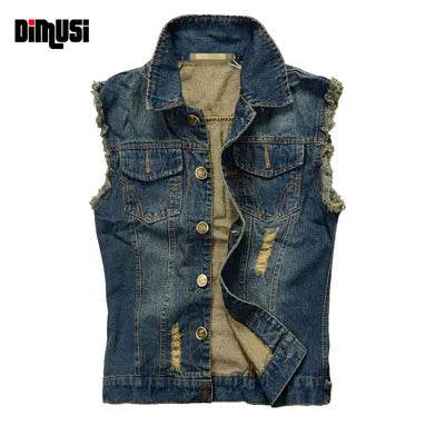 Gilet en Jean Délavé pour Homme, Vêtement en Denim Déchiré, Style Rétro, Cowboy, Hip Hop, 6XL | DIMUSI | Wayne Outfitters - Legeekshop