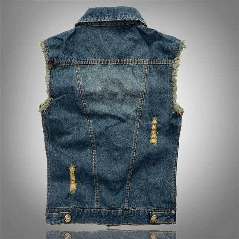 Gilet en Jean Délavé pour Homme, Vêtement en Denim Déchiré, Style Rétro, Cowboy, Hip Hop, 6XL | DIMUSI | Wayne Outfitters - Legeekshop