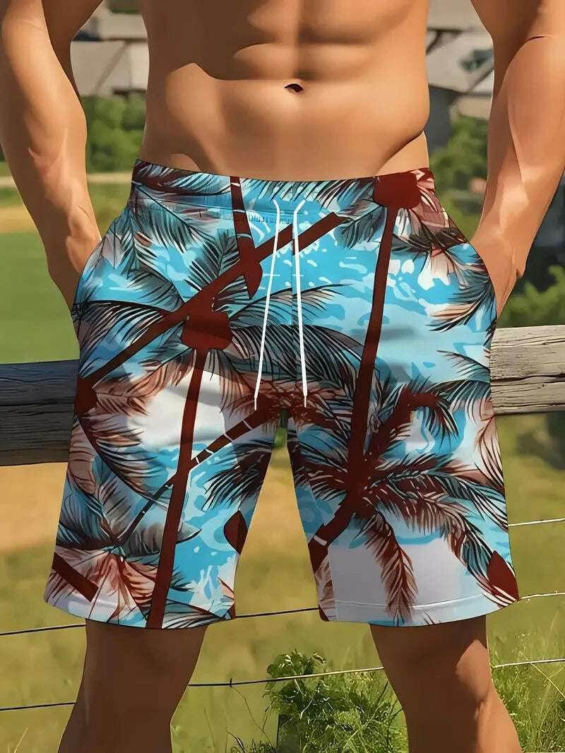 🩳 Short de plage imprimé cacahuètes 3D – Harajuku & Palmiers exotiques - Legeekshop