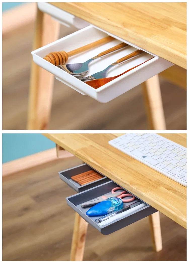 🖇️ Boîte de Rangement Cachée pour Bureau – Tiroir Auto-Adhésif Discret | Organisateur Plastique - Legeekshop