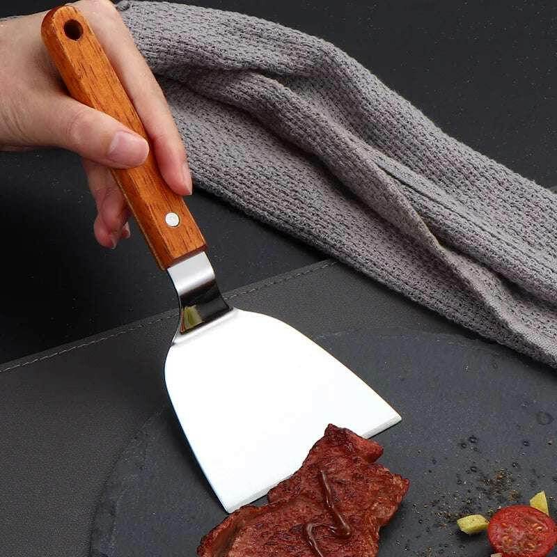 🍳 Spatule Professionnelle Inox & Bois – Pour Steak, Crêpes & Teppanyaki - Legeekshop