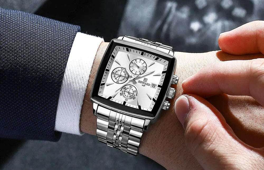 🕶️ REWARD – Montre Homme Quartz Rectangle Bleue Étanche Luxe - Legeekshop