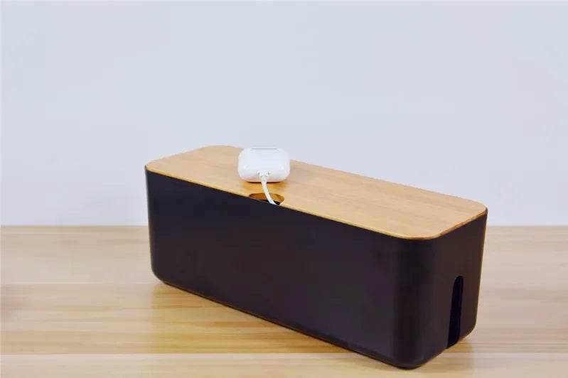 🔌 Boîte de Rangement Câbles avec Couvercle Bambou – Organisateur de Bureau Moderne - Legeekshop
