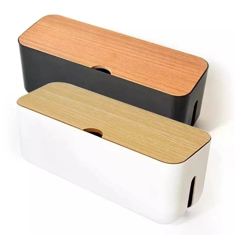 🔌 Boîte de Rangement Câbles avec Couvercle Bambou – Organisateur de Bureau Moderne - Legeekshop