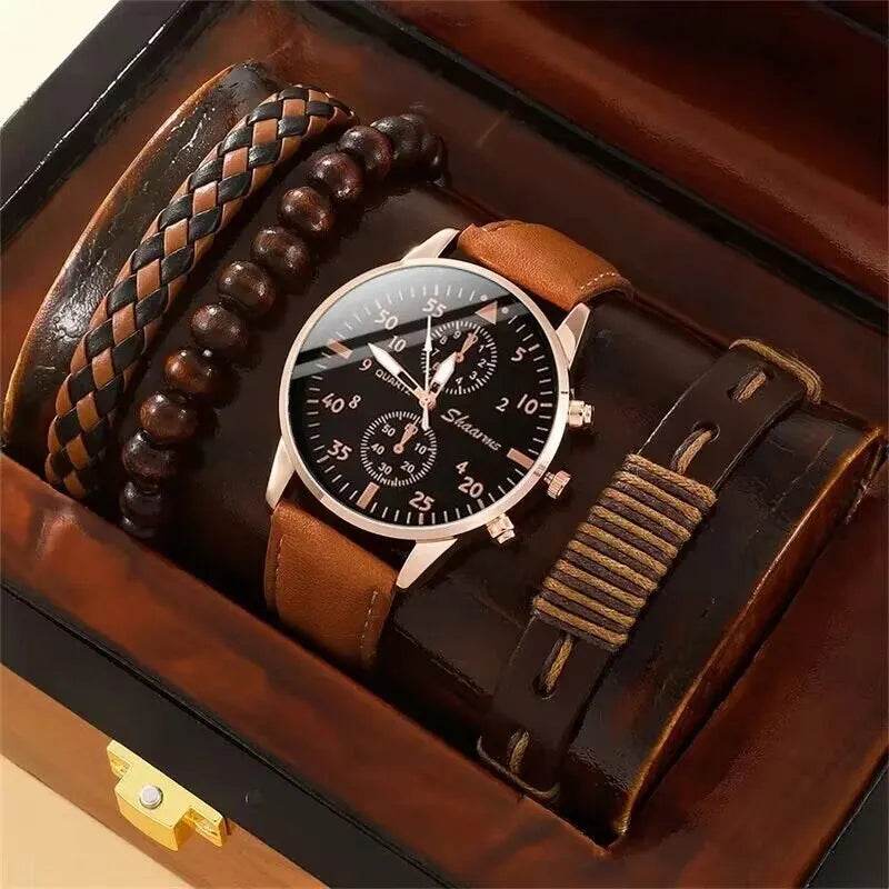Montre de Luxe à Quartz pour Homme avec Bracelet en Cuir Brun, Mode Business, Cadeau pour Homme | Wayne Outfitters - Legeekshop