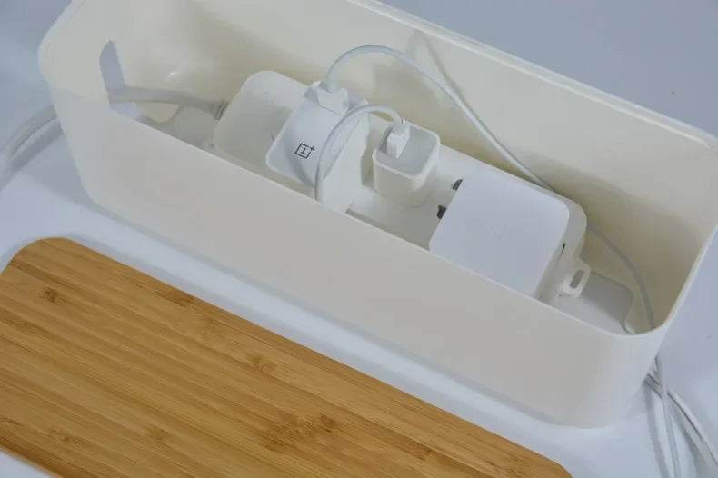 🔌 Boîte de Rangement Câbles avec Couvercle Bambou – Organisateur de Bureau Moderne - Legeekshop