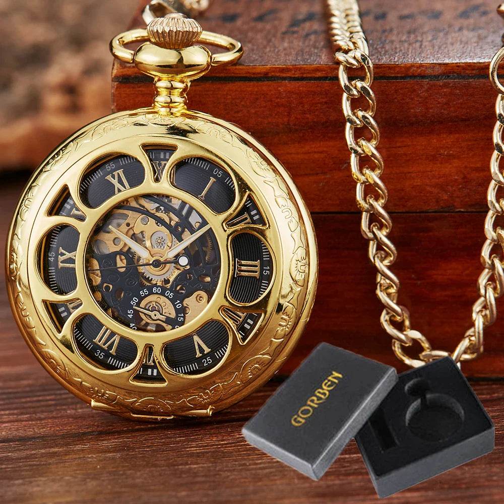 Montre de Poche Mécanique de Luxe à Chiffres Romains pour Homme, Gravé, Boîtier en Argent, Steampunk | Wayne Outfitters - Legeekshop