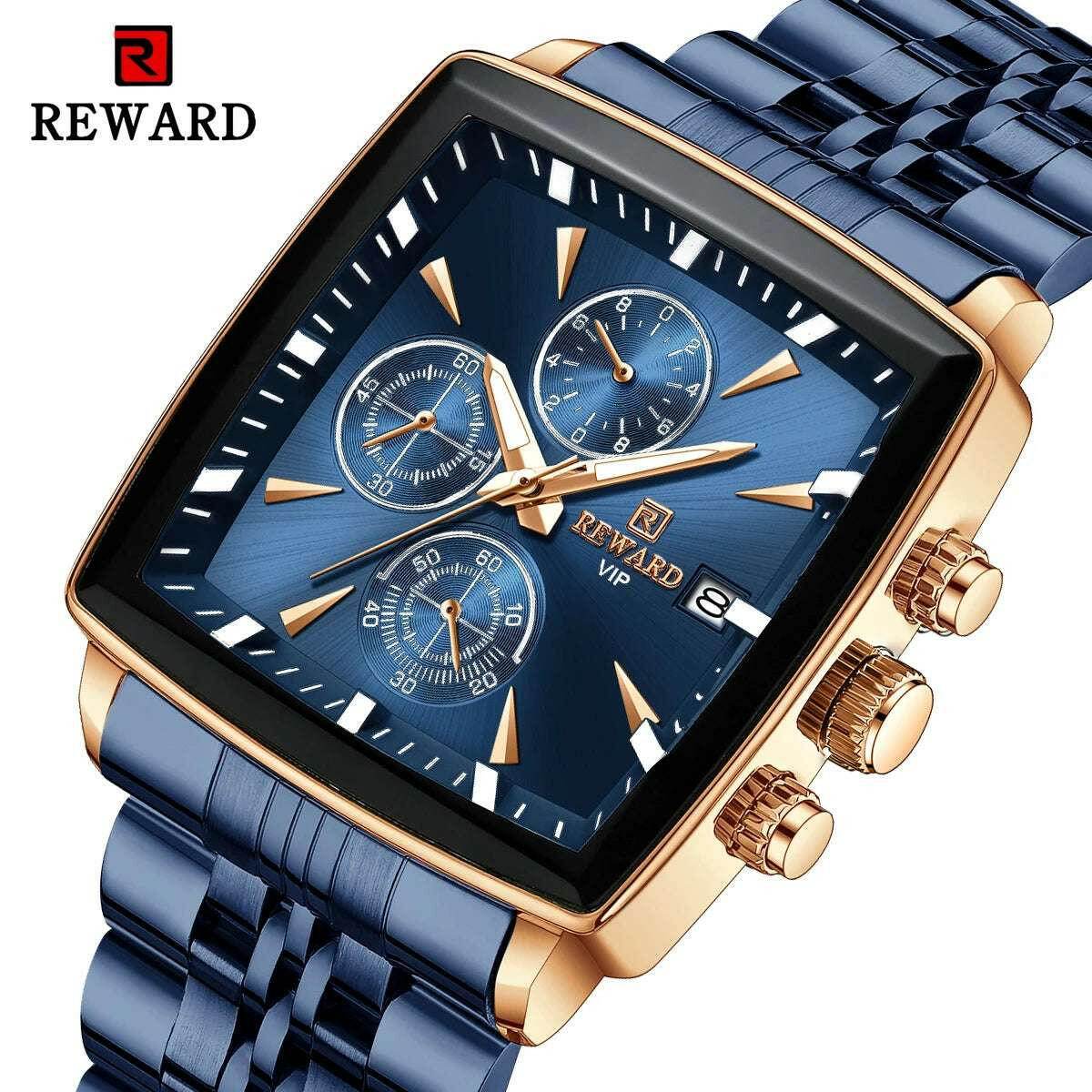 🕶️ REWARD – Montre Homme Quartz Rectangle Bleue Étanche Luxe - Legeekshop