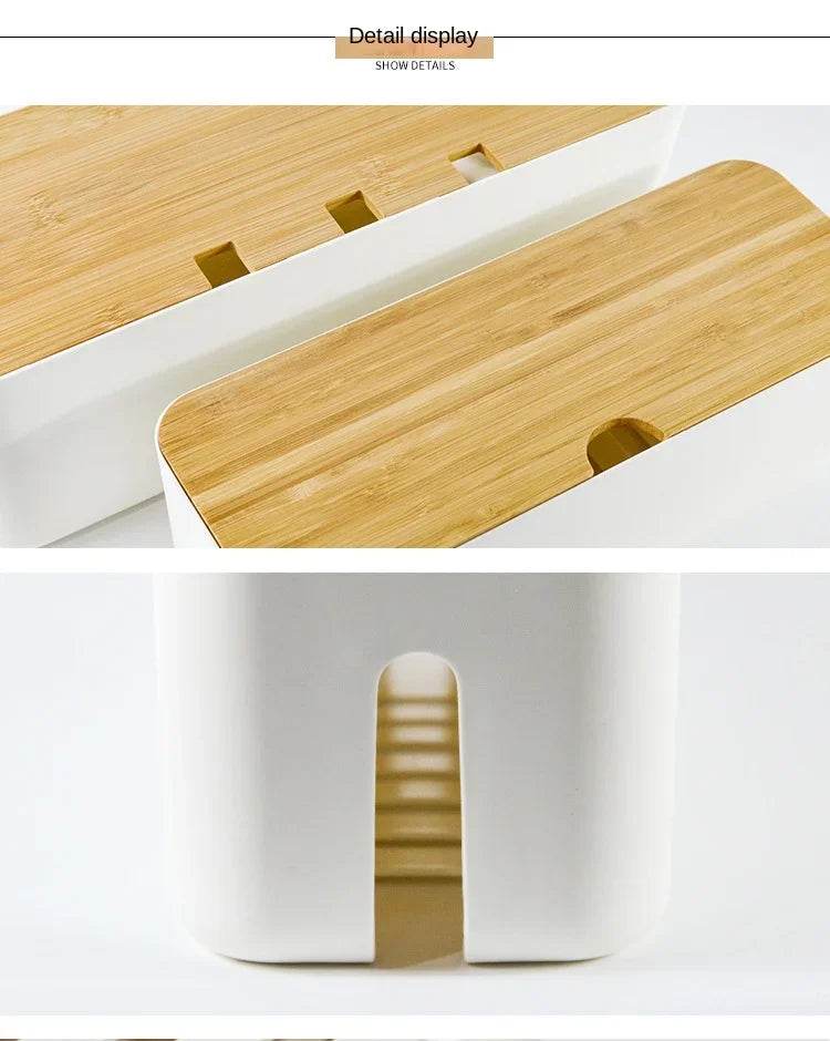 🔌 Boîte de Rangement Câbles avec Couvercle Bambou – Organisateur de Bureau Moderne - Legeekshop
