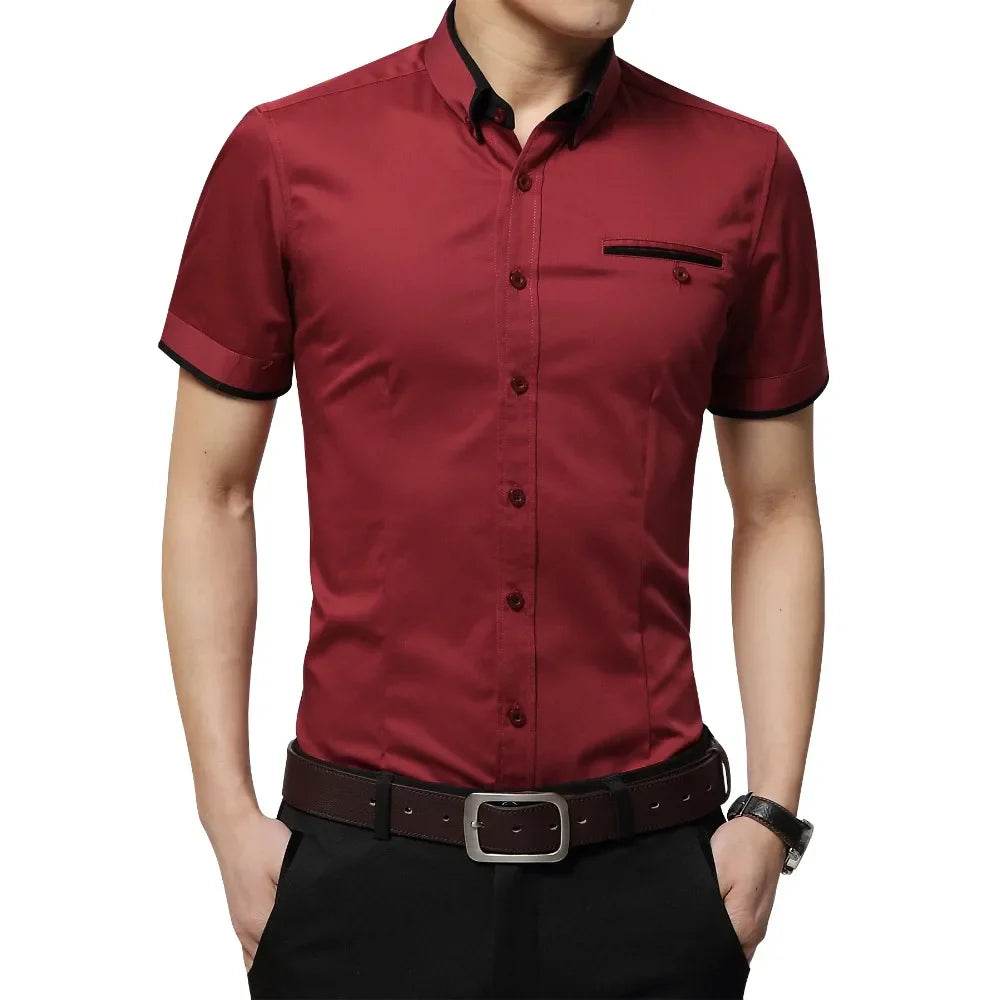 Chemise d'affaires à manches courtes pour hommes, chemise de smoking, col rabattu, grande taille, 5XL, nouveauté, été, 2024 - Legeekshop