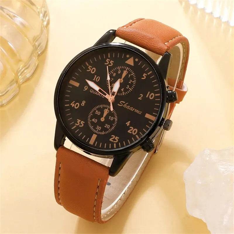Montre de Luxe à Quartz pour Homme avec Bracelet en Cuir Brun, Mode Business, Cadeau pour Homme | Wayne Outfitters - Legeekshop