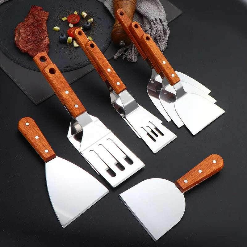 🍳 Spatule Professionnelle Inox & Bois – Pour Steak, Crêpes & Teppanyaki - Legeekshop