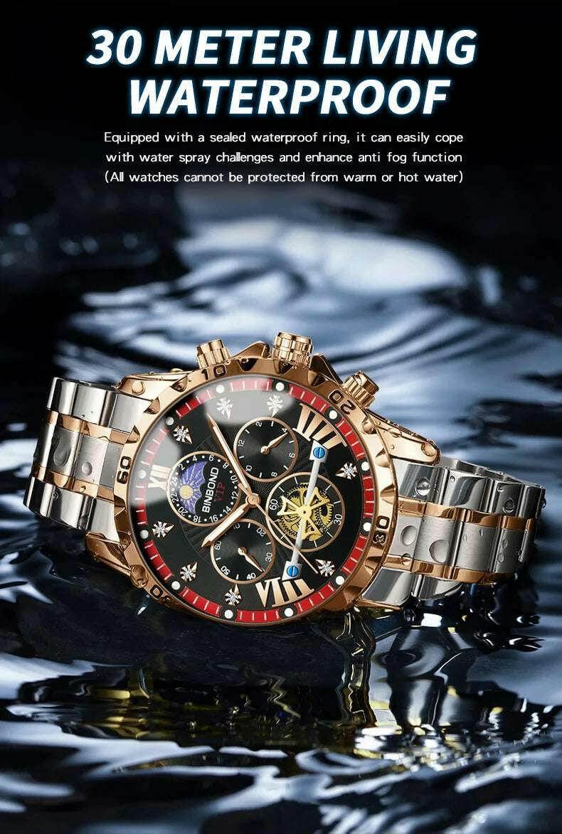 ⌚ Montre Homme BINBOND Quartz Chronographe Lune – Style Jeune & Élégant - Legeekshop