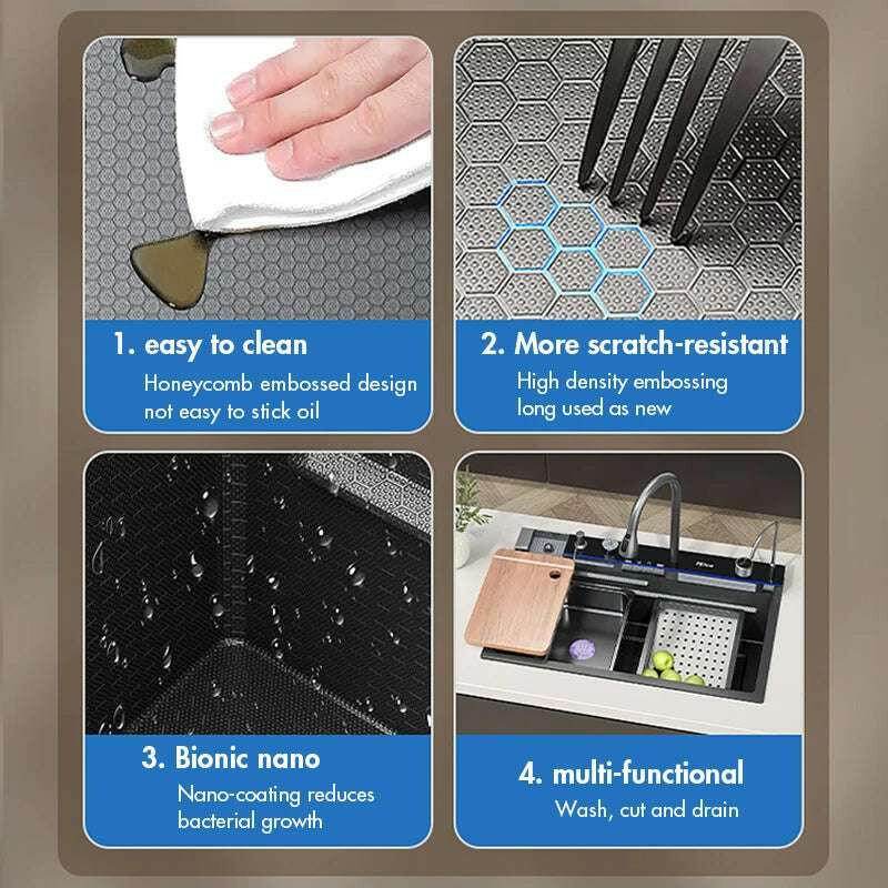 🚰 Évier cascade en acier inoxydable 304 – Affichage numérique & accessoires intégrés - Legeekshop