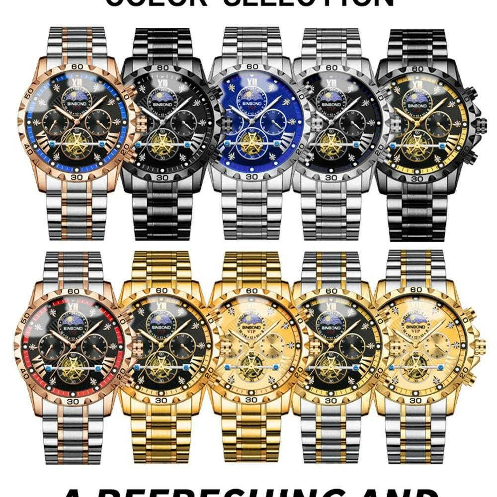 ⌚ Montre Homme BINBOND Quartz Chronographe Lune – Style Jeune & Élégant - Legeekshop