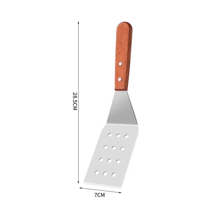 🍳 Spatule Professionnelle Inox & Bois – Pour Steak, Crêpes & Teppanyaki - Legeekshop