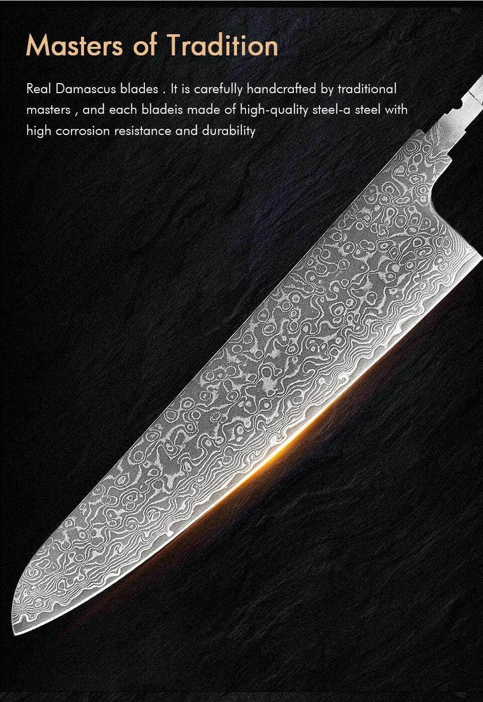 🗡️ TURWHO - Lame Japonaise Forgée Main en Acier Damascus 67 Couches (Sans Manche) - Legeekshop