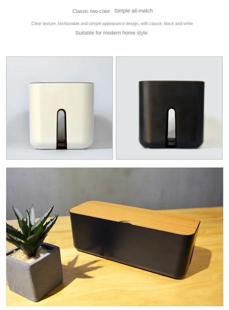 🔌 Boîte de Rangement Câbles avec Couvercle Bambou – Organisateur de Bureau Moderne - Legeekshop