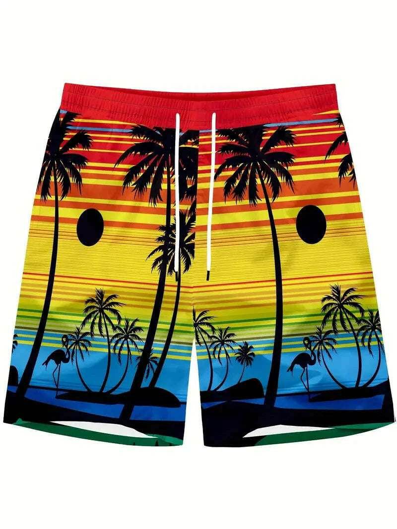🩳 Short de plage imprimé cacahuètes 3D – Harajuku & Palmiers exotiques - Legeekshop